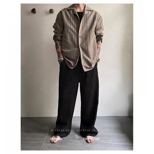 美式褶皱休闲长裤男生春季新款重磅肌理感宽松直筒潮流运动长裤子图片