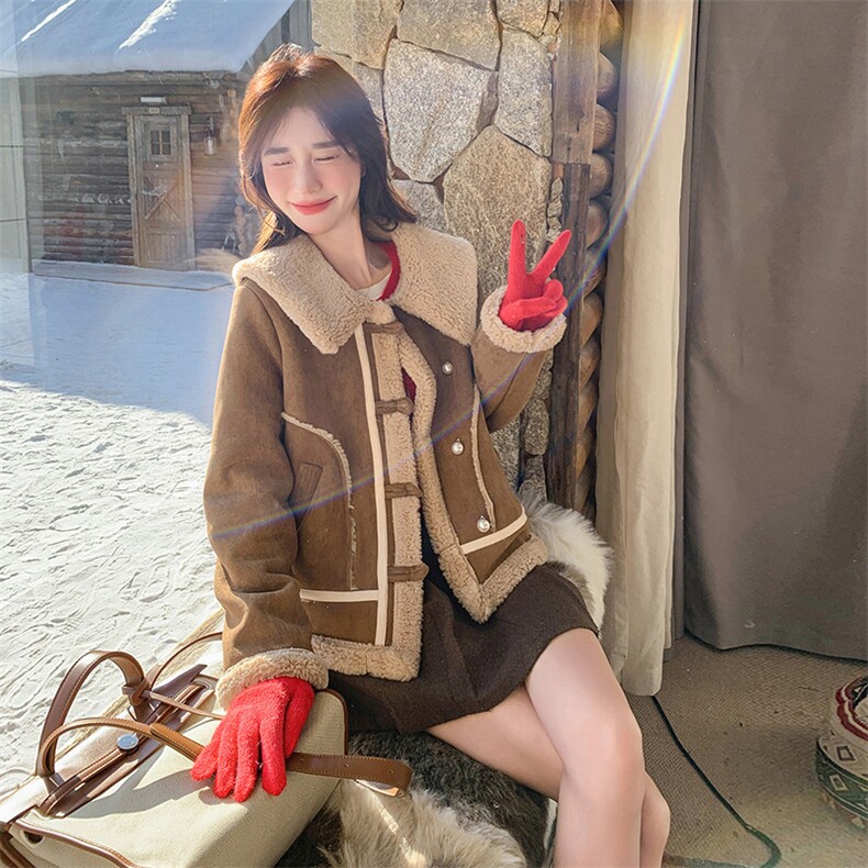 2楼002-2690-P185K278现货主推翻领气质加厚羊羔毛皮毛一体,女装羊羔毛/颗粒绒,千寻