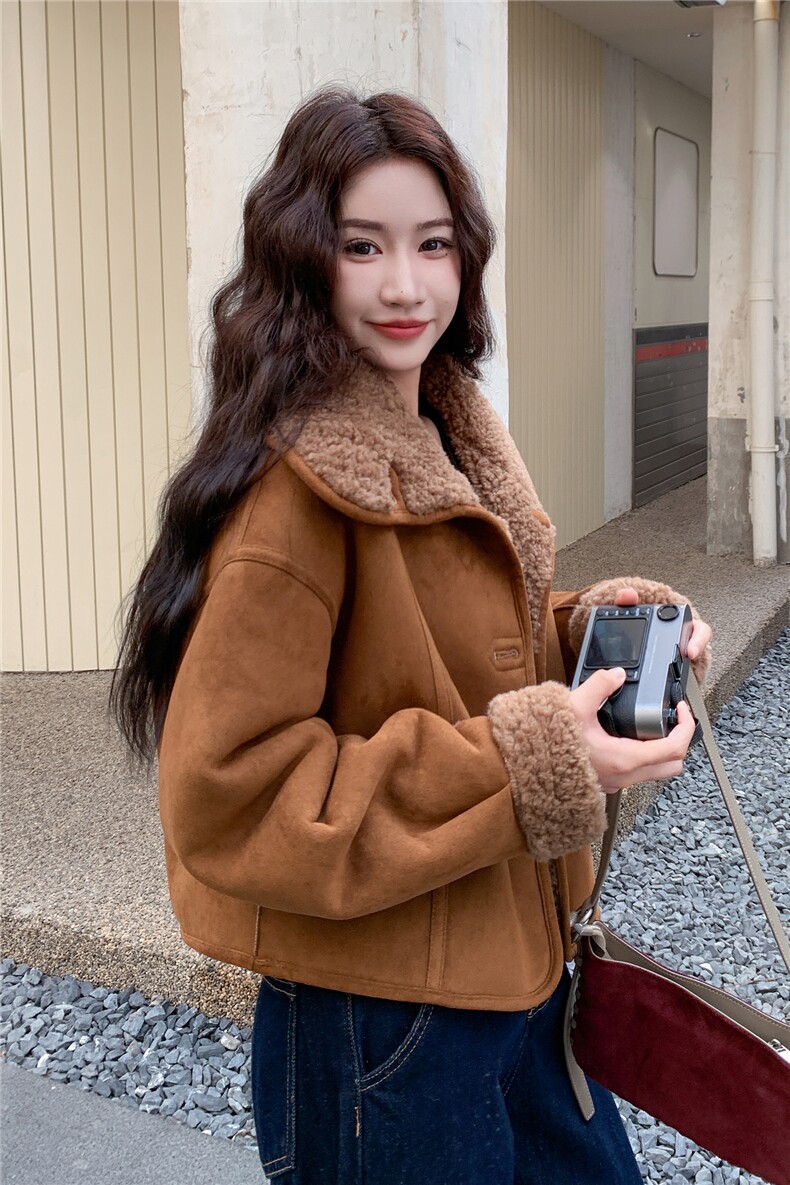 现货主推两面穿2025冬季新款显瘦皮毛一体外套女1507-P185K278,女装毛呢外套,欣美人