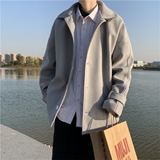 ins秋冬季短款呢子大衣韩版潮流宽松毛呢夹克男港风休闲外套-现货，男装毛呢大衣，星座302B-2