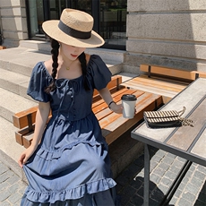 蓝色两件套牛仔连衣裙女夏流行网红爆款炸街套装裙洋气时尚长裙，女装套装/套裙，2C116