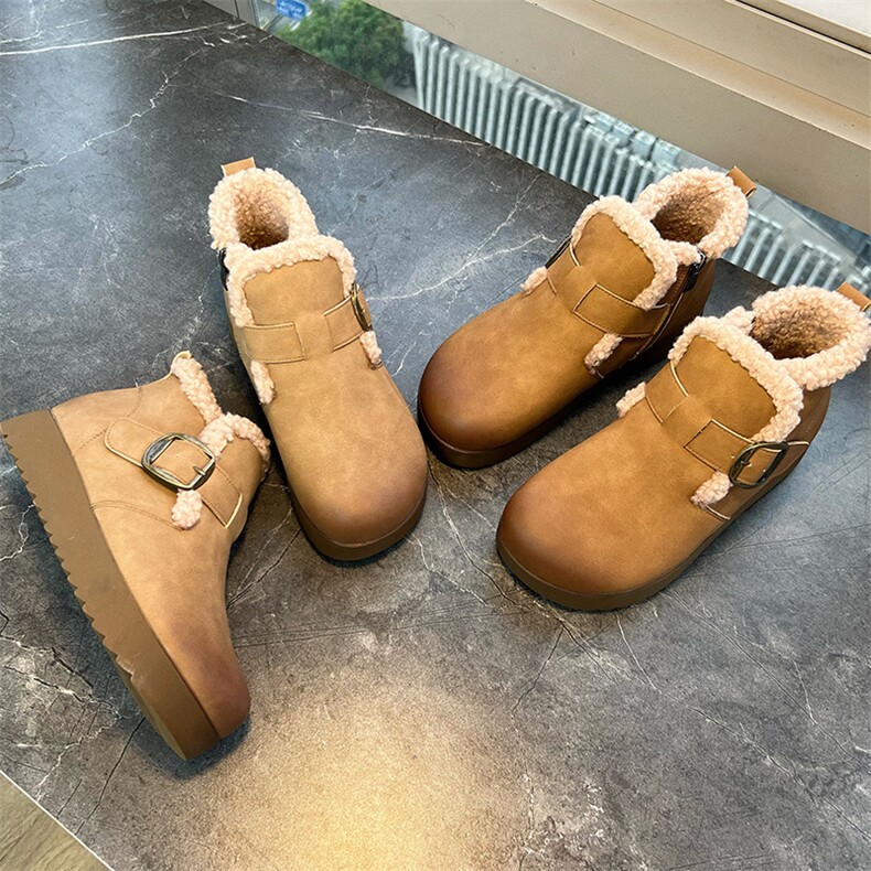 新款复古雪地靴女2024冬季厚底增高马丁靴女加绒保暖女靴百搭靴子，女鞋雪地靴，电商A223