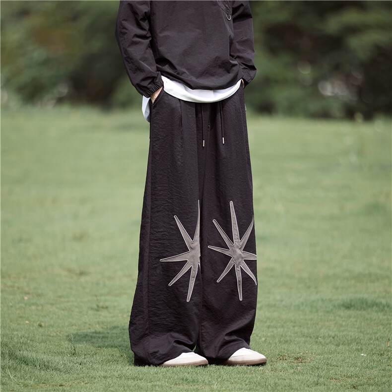 秋季新款潮流百搭星星刺绣宽松休闲阔腿裤B315-K25336-特p35控68,男装休闲裤,电商B315