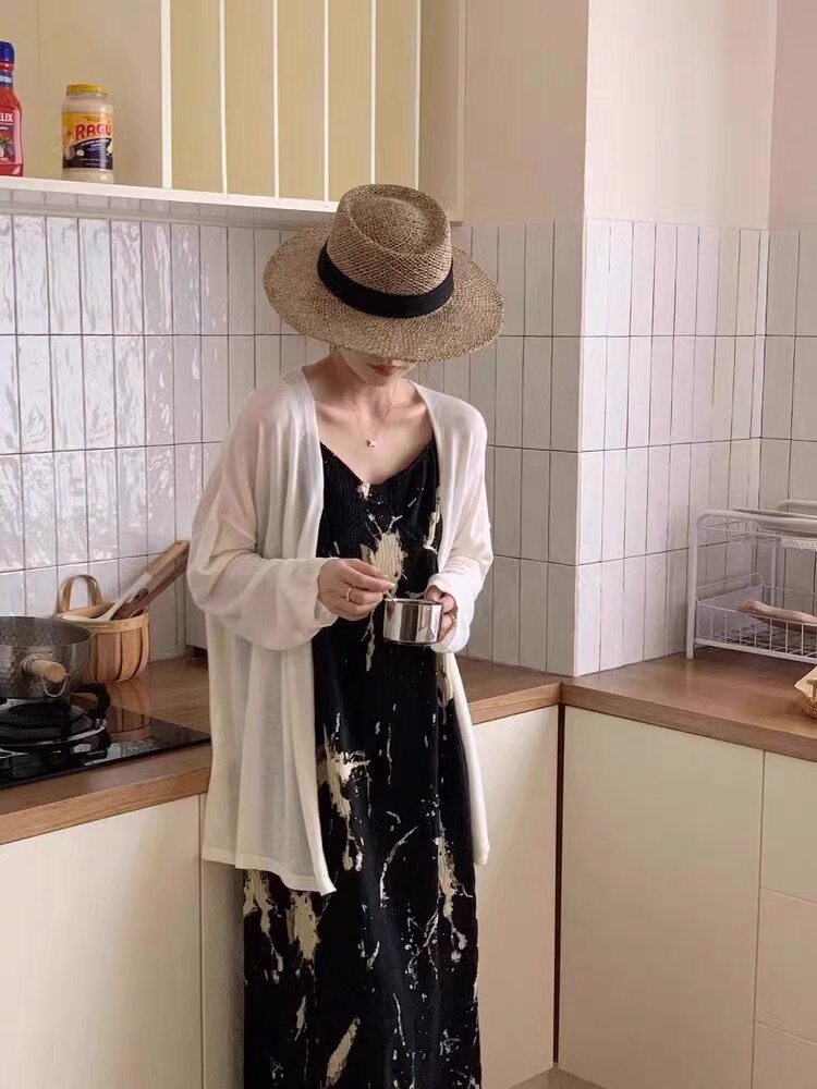 轻薄透气长袖针织开衫女夏季修身显瘦防晒罩衫上衣,针织衫/毛衣,织己羊绒