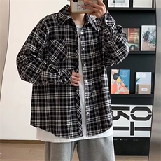 C27-P39经典百搭款复古黑白格子衬衫男宽松衬衣外套，男装衬衫，电商B323A