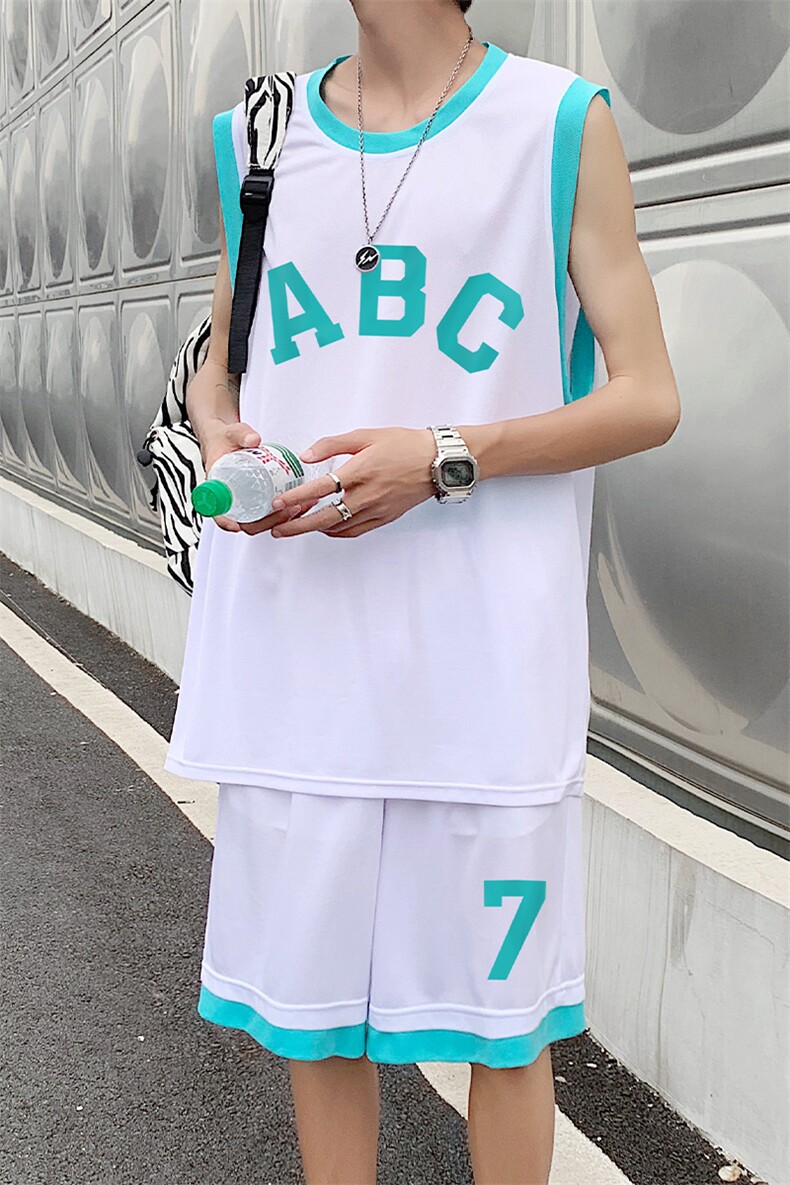 港风夏季休闲网眼拼色运动篮球套装宽松两件套TZ6303P50控68,男装休闲套装,电商A268A