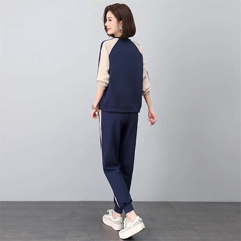 时尚撞色刺绣休闲套装秋季新款显瘦百搭运动服,女装套装/套裙,依恋蒂丝