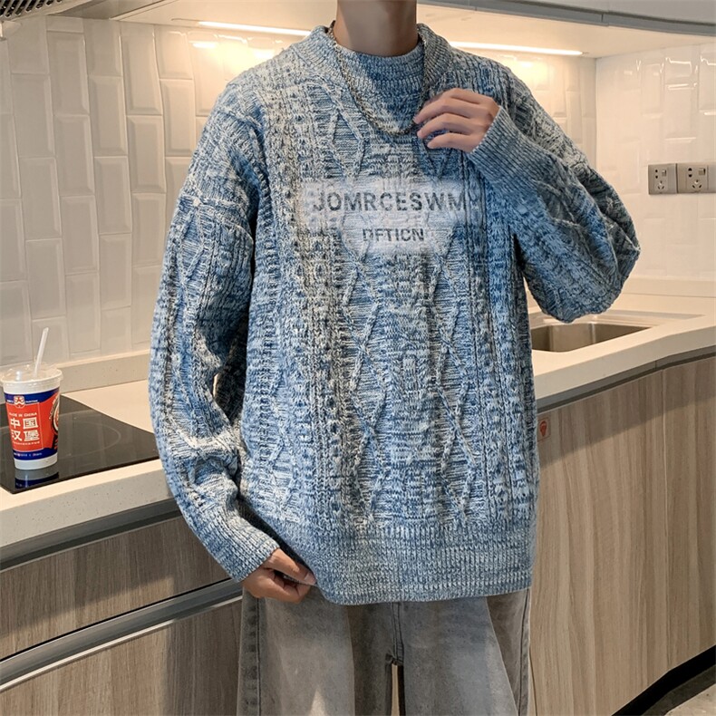秋冬季新款圆领毛衣潮牌宽松休闲百搭慵懒风打底针织衫,男装T恤,星座410-7