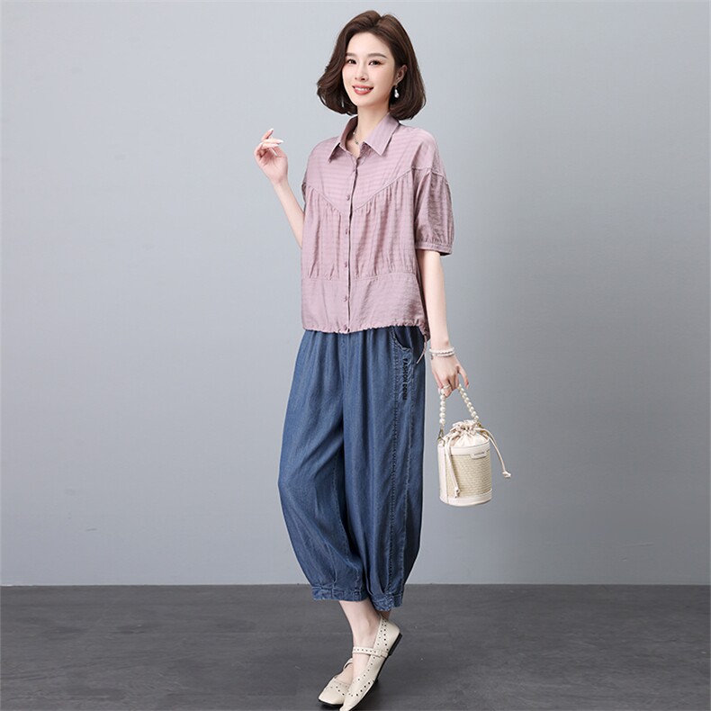 时尚宽松牛仔裤套装女夏装新款韩版显瘦百搭休闲两件套,女装套装/套裙,叶笙衣