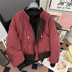 两面穿纯色加棉短款棒球服棉服外套男女2024秋冬9822P95，男装棉衣，星座410-2
