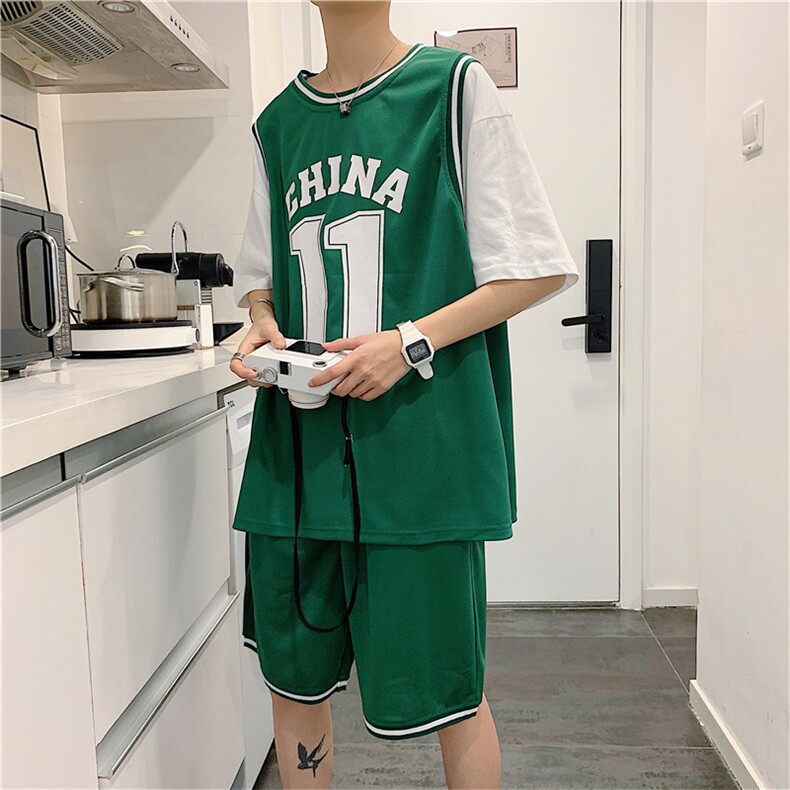 运动套装男夏季假两件休闲潮牌篮球服宽松队服短袖短裤TZ130-p36,男装休闲套装,星座1008