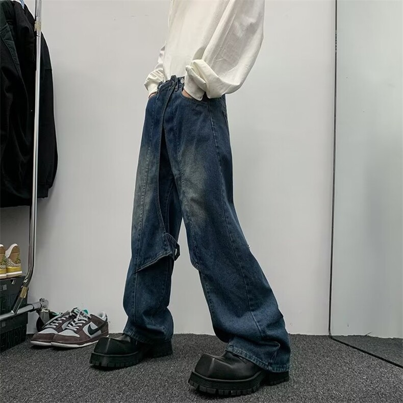 美式高街牛仔裤男韩版潮流个性帅2024冬季ins宽松长裤RK1271-P57,男装牛仔裤,星座412-3