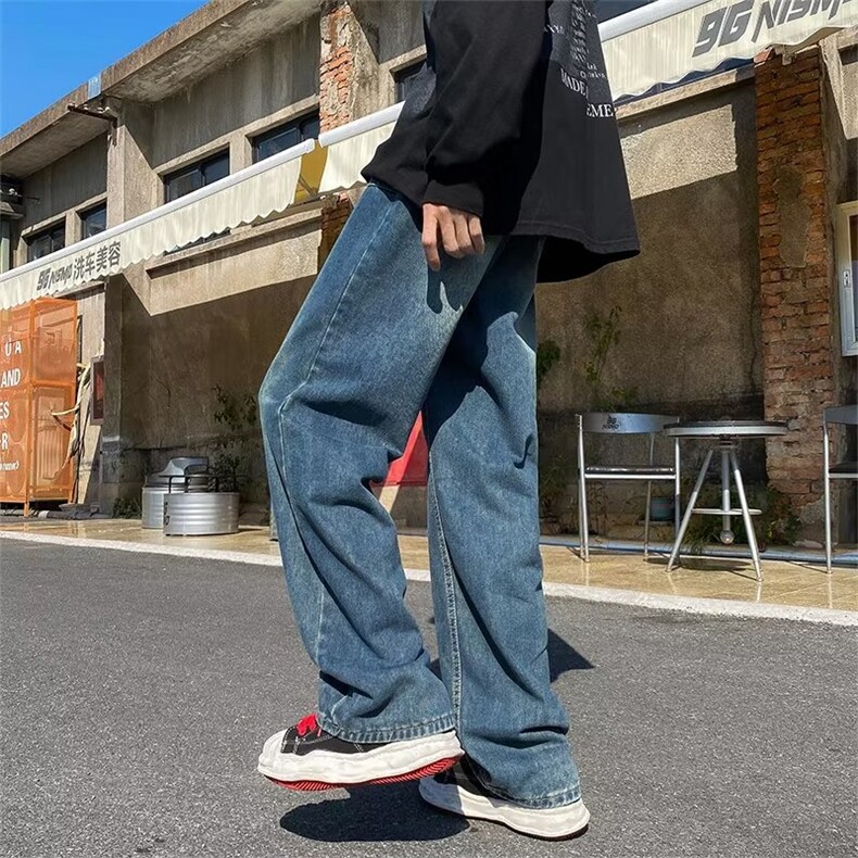 直筒牛仔裤美式韩版宽松阔腿长裤高街坠感潮牌复古拖地裤N852-p40,男装牛仔裤,星座1008