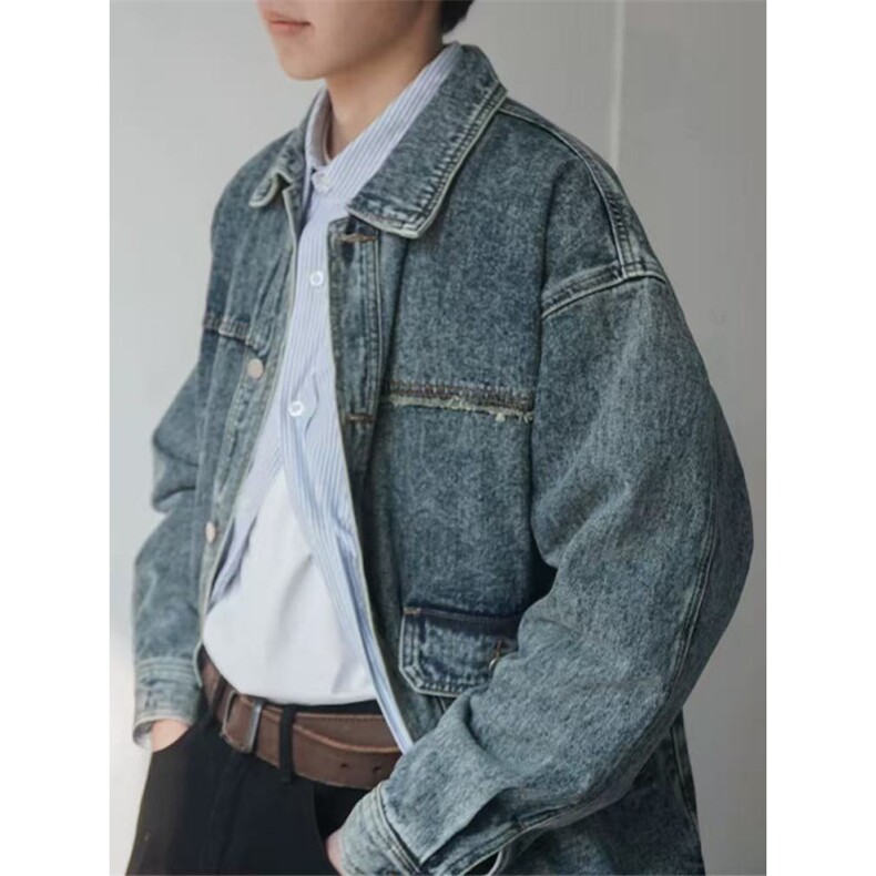 美式复古经典水洗牛仔外套男宽松做旧潮流vintage丹宁夹克NB11P70，男装工装外套，电商D256-2(原A064-2)