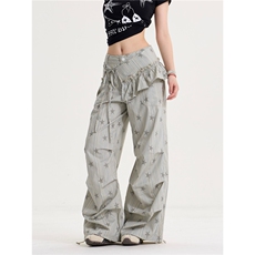 美式印花工装裤女新款宽松直筒阔腿休闲裤可拆卸屁帘LB30933-P50，男装工装外套，星座1008