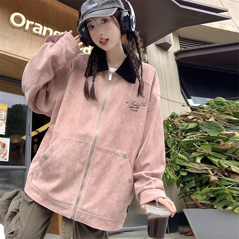 A164-P85闲外套春秋新款百搭复古麂皮绒棒球服,女装短外套,星座911
