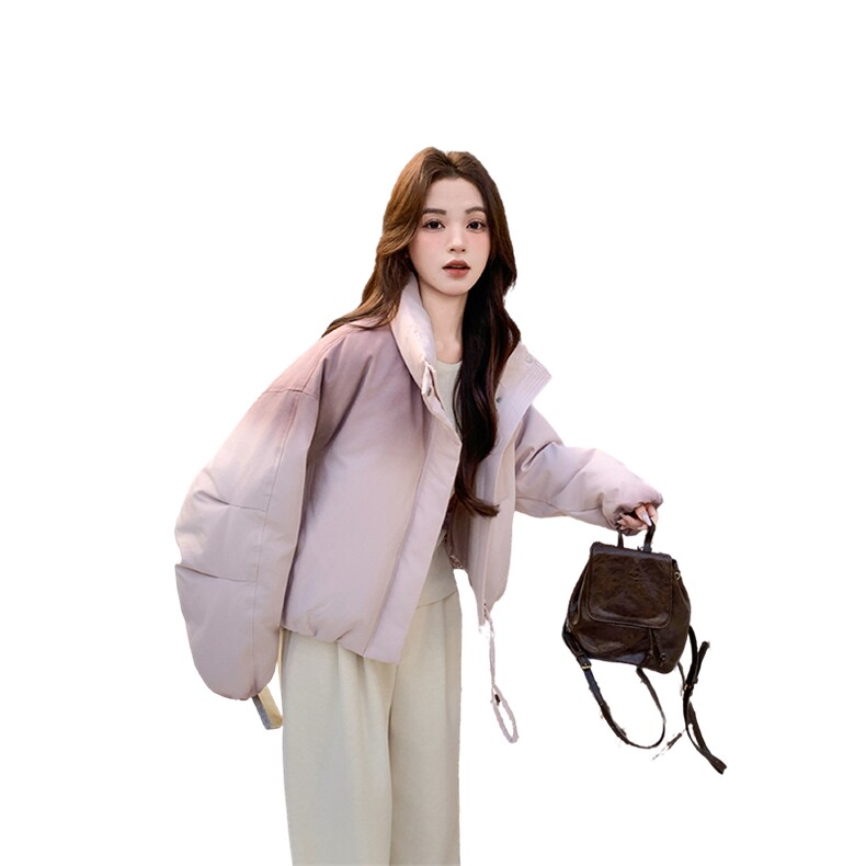 渐变粉色羽绒服女短款2025冬新款休闲立领保暖外套,女装羽绒服,2C269