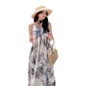 法式度假风晕染吊带连衣裙女2025夏季新款韩版宽松显瘦甜美蛋糕裙图片