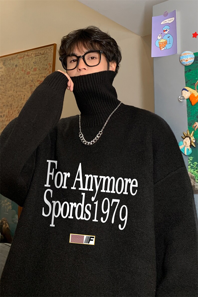 特批港风民宿宽松时尚字母印花高领毛衣M6945P50控88,男装针织衫/毛衣,电商A247