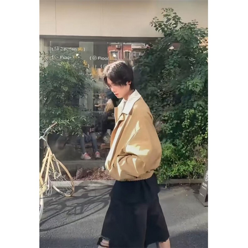网图条纹拼接假两件外套男美式复古廓形飞行员夹克JKT15-特P68,男装夹克,星座1007（原301D）