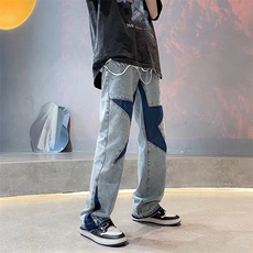 夏季美式街头牛仔裤男ins潮牌设计感小众vibe风炸街裤子N0810-P50，男装牛仔裤，星座308B-1