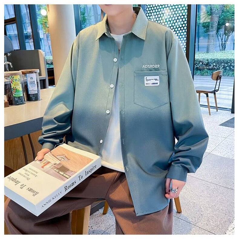 潮流美式长袖衬衫男士春夏新款潮牌痞帅宽松休闲夹克外套上衣服,男装夹克,星座1013