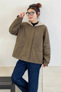 冬季加绒派克服棉衣女2025新款小个子针织连帽休闲工装棉衣外套图片