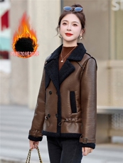 2025年冬季新款现货时尚潮流加绒保暖皮毛一体，女装皮衣，臻衣坊