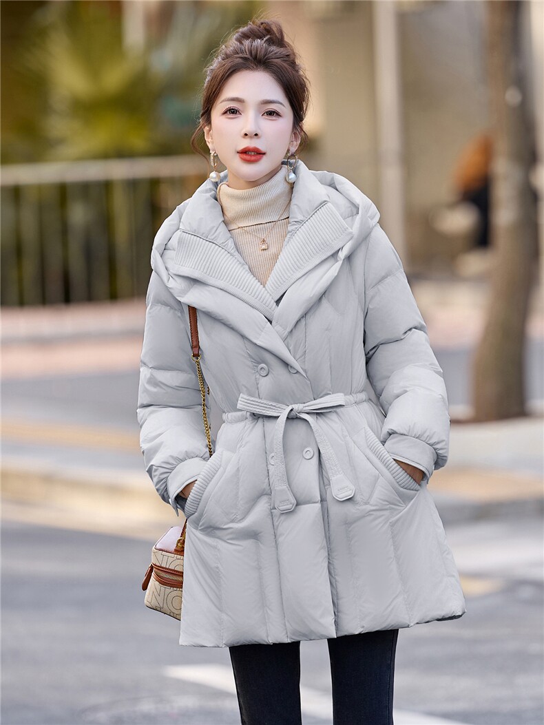 2025冬装新款简约时尚优雅白鸭绒连帽羽绒服,女装羽绒服,歌伊格美