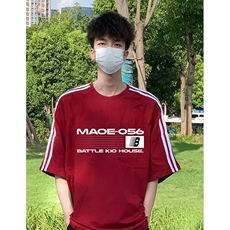 抖音得物高品质二开240克宽松纯棉美式潮牌三条杠织带短袖T恤，男装T恤，电商A486
