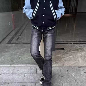 微喇牛仔裤美式高街水洗cleanfit长裤男图片