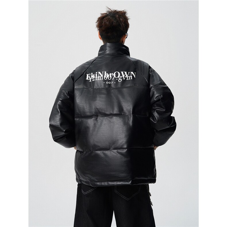 鳄鱼纹印花设计大码M-5XL手塞棉夹克PU皮棉服外套男8507P120控158，男装夹克，星座227-7