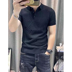 格子翻领针织衫男半袖男士polo领弹力修身短袖时尚T恤衫T3908，男装Polo衫，星座1116A（原606A-3）