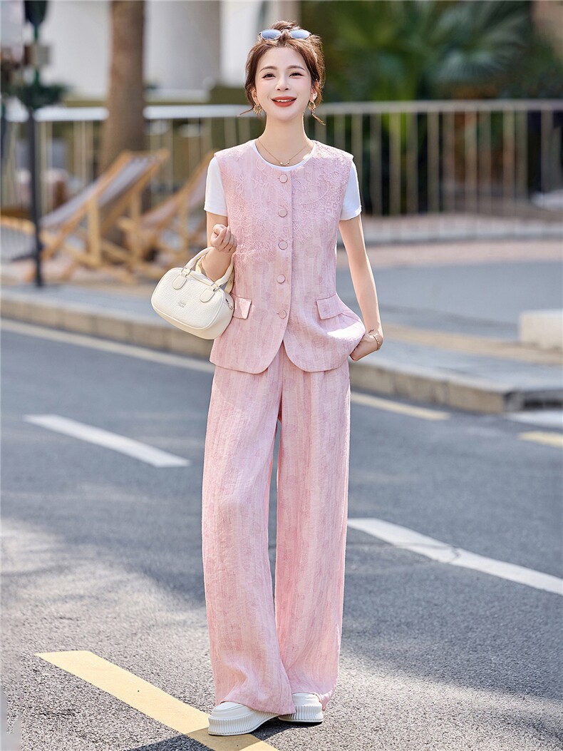 时尚套装女2026夏新款高级感气质轻熟风洋气马甲休闲阔腿裤三件套,女装套装/套裙,艾仟回(原伊仟回)