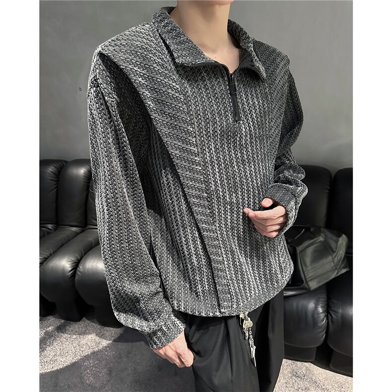 雪尼尔立领卫衣美式复古潮流打底设计重磅翻领外套卫衣常规P42，男装T恤，电商B319