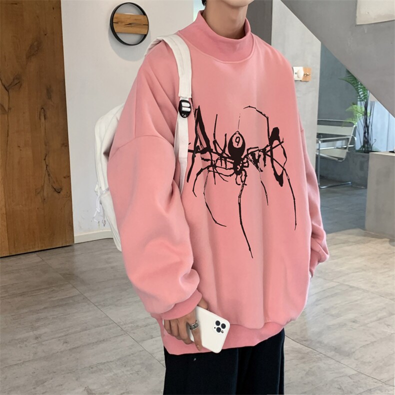加绒加厚高领卫衣蜘蛛印花落肩袖情侣款打底衫男XZ514-2-G86-P48,男装T恤,星座514-2(原B239)