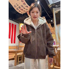 现货足美式宽松荔枝纹PU皮连帽座山雕加厚保暖棉服M011特P80，男装棉衣，星座205-3