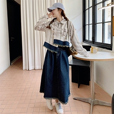 春现复古条纹牛仔拼接套装B190-5016-P170-K238，女装套装/套裙，2B190