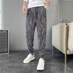 2025秋冬新款丝绒褶皱休闲裤男韩版潮流斑马纹裤子A327-L701-P55，男装休闲裤，电商A327