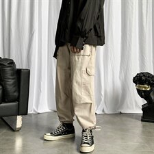 2021秋季新短句港风大码男直筒阔腿抽绳束脚休闲裤九分裤K262-P50，男装休闲裤，电商A001