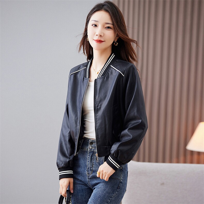 欧货皮衣外套女机车服短款上衣2023秋季新款pu皮棒球服夹克潮ins,女装皮衣,江南女神