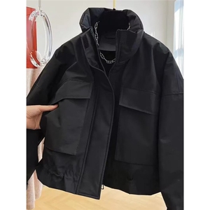 美拉德高级感冬季新款夹棉大口袋冲锋衣棉服立领宽松休闲短款外套图片