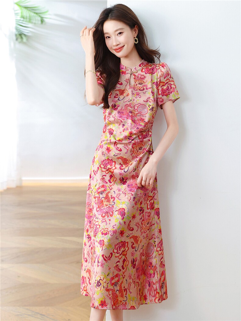 慕未家J夏装新款立领打褶中长上衣松紧腰短裤时尚国风熹58298,女装连衣裙,布芭啦