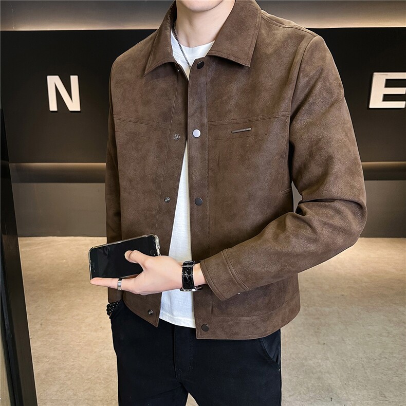 2026新款春季麂皮男士外套潮牌机车皮夹克A313-9975-P145188,男装夹克,电商A313