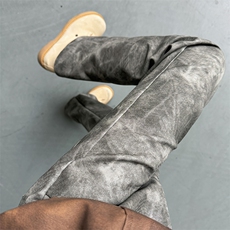 美式高街vibe风迷彩扎染皮裤情侣款直筒微喇裤XZ610A-1-K822-P65，男装皮裤，星座610A-1