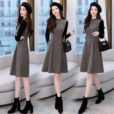 2021冬季新款针织呢连衣裙，女装连衣裙，金典明美