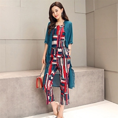 印花拼色图案休闲无袖2021年夏季套装/套裙清纯甜美口袋，女装套装/套裙，香香