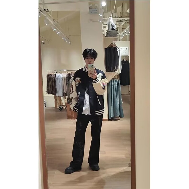 美式复古棒球服外套男2025春秋新款宽松大码刺绣休闲情侣款夹克潮,男装夹克,星座506A