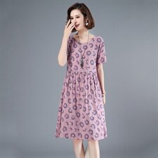 2021年夏季文艺连衣裙中长款A字裙印花棉皱圆点高腰短袖裙子，女装连衣裙，伊满意