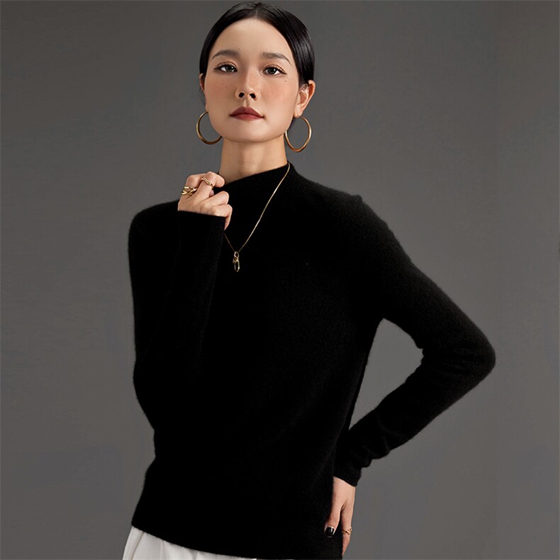2025年秋季宽松型通勤套头单件长袖平面女半高,女装羊绒衫,鑫萬耀羊绒